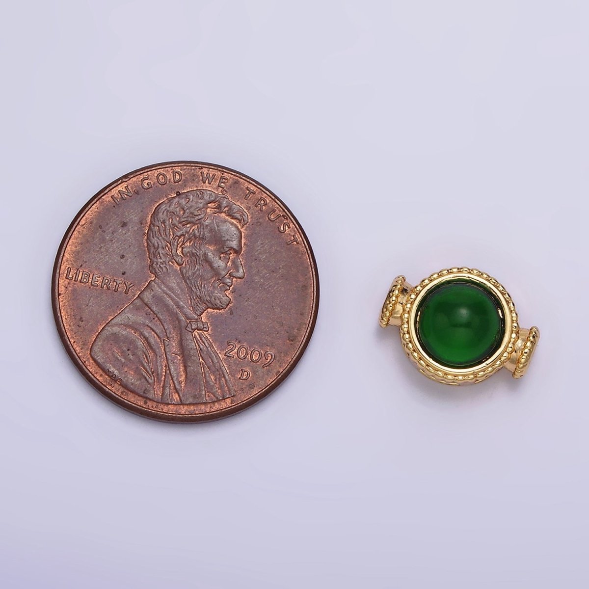 Gold Filled Green Cats Eye Round Beaded Connector G-642 - DLUXCA