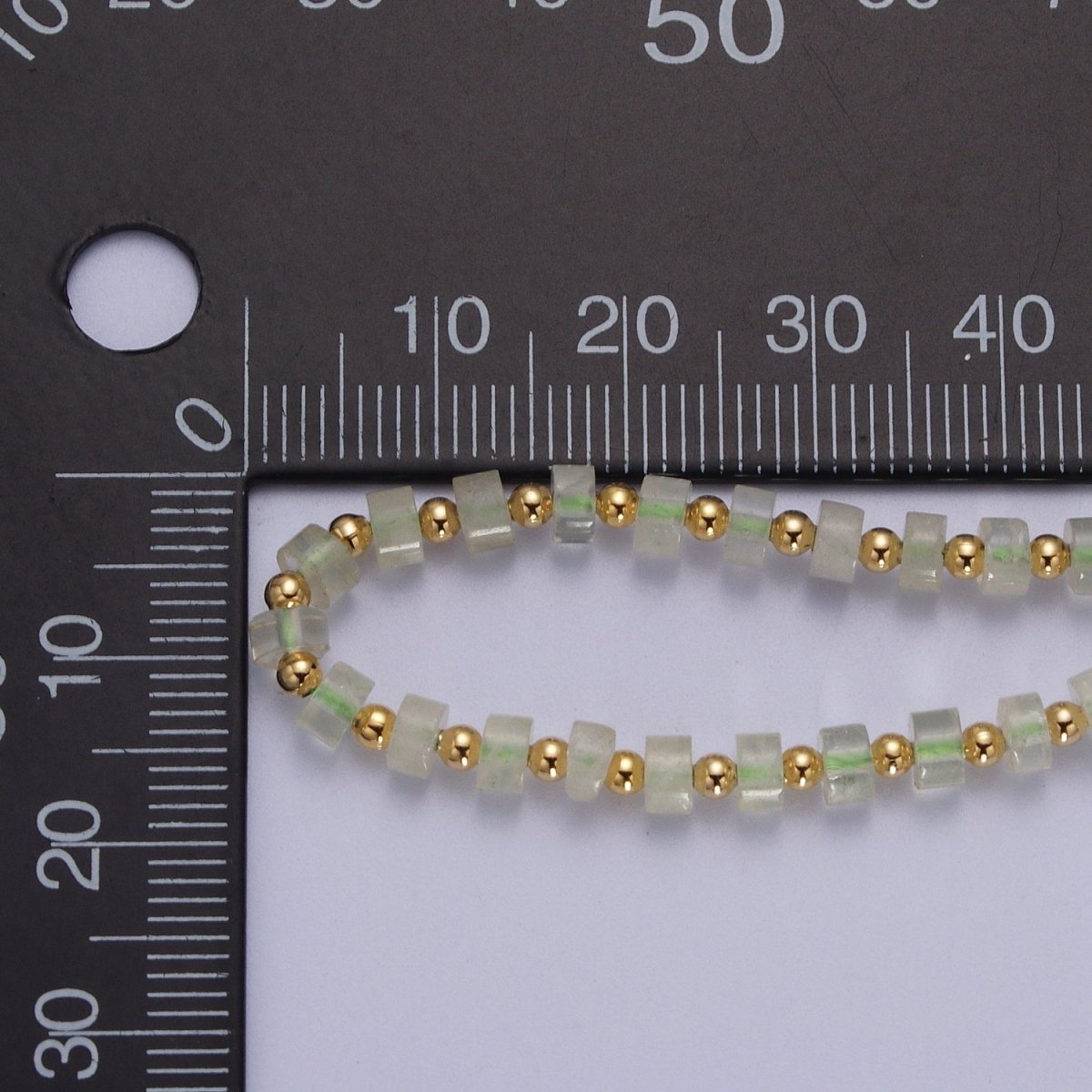 Gold Filled Green Prehnite Rondelle Heishi Gemstone Gold Spacer Beads 16 Inch Choker Necklace | WA-1436 Clearance Pricing - DLUXCA