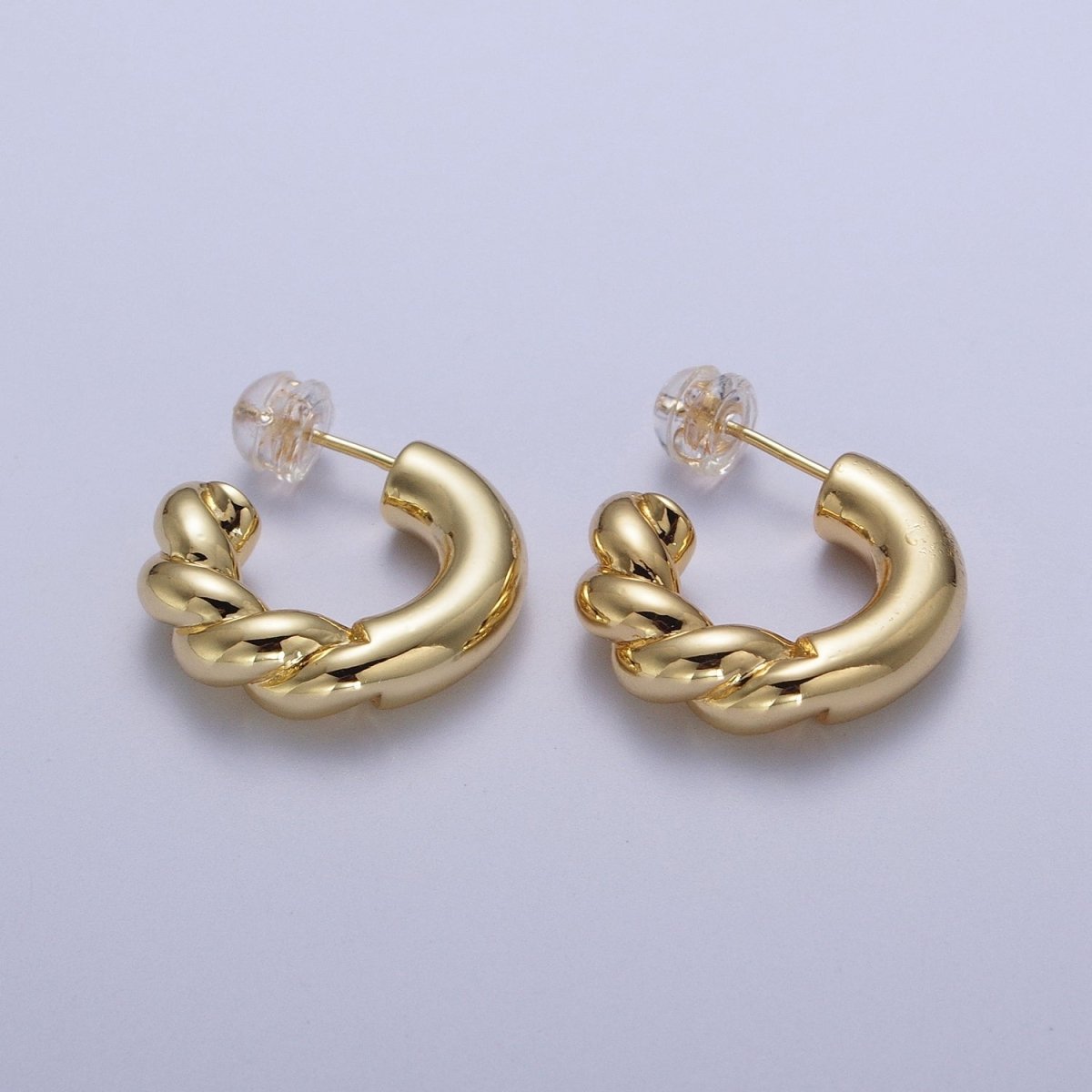 Gold Filled Half Twist Croissant Gold / Silver 20mm C Shaped Hoops Stud Earrings | Y-108 Y-109 - DLUXCA
