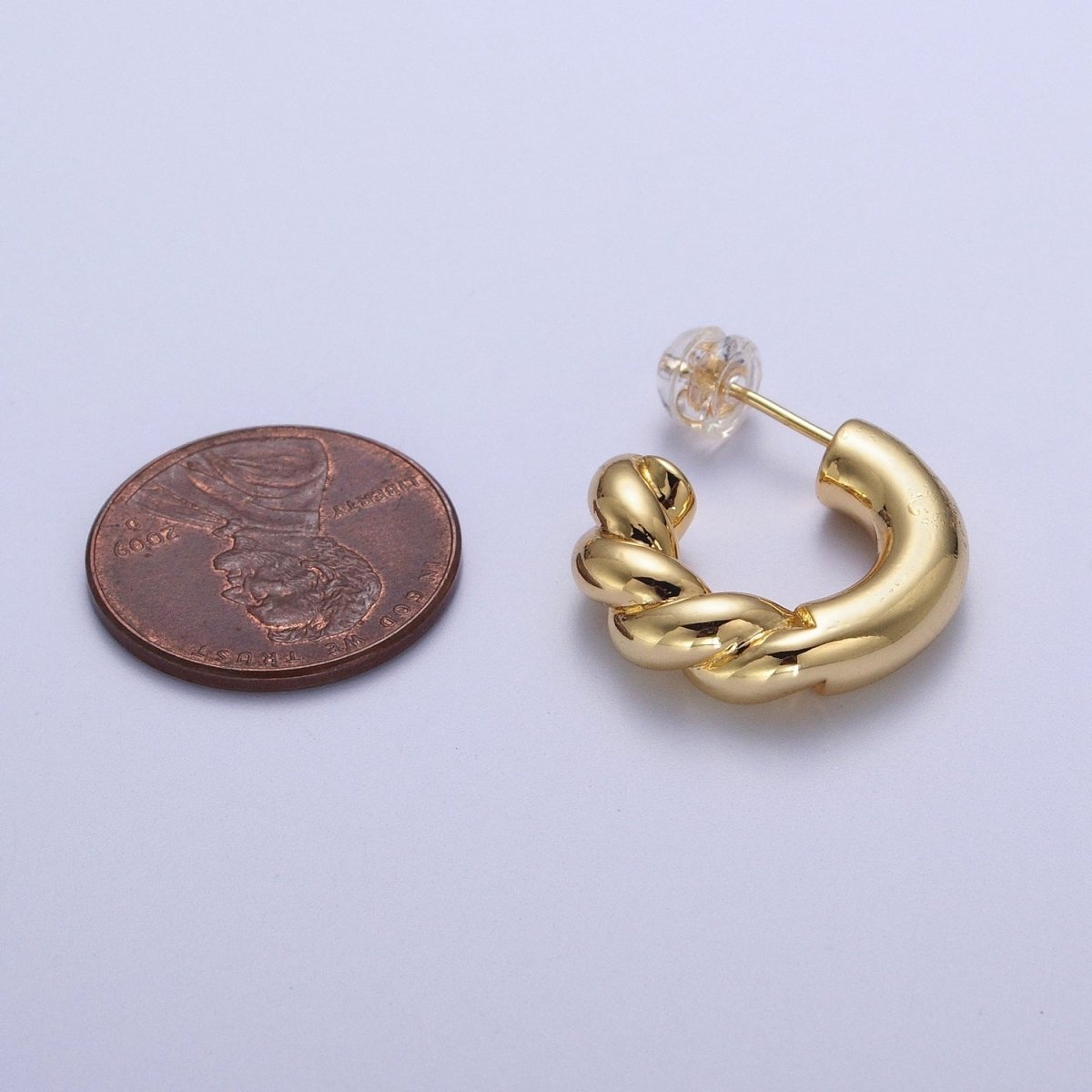 Gold Filled Half Twist Croissant Gold / Silver 20mm C Shaped Hoops Stud Earrings | Y-108 Y-109 - DLUXCA