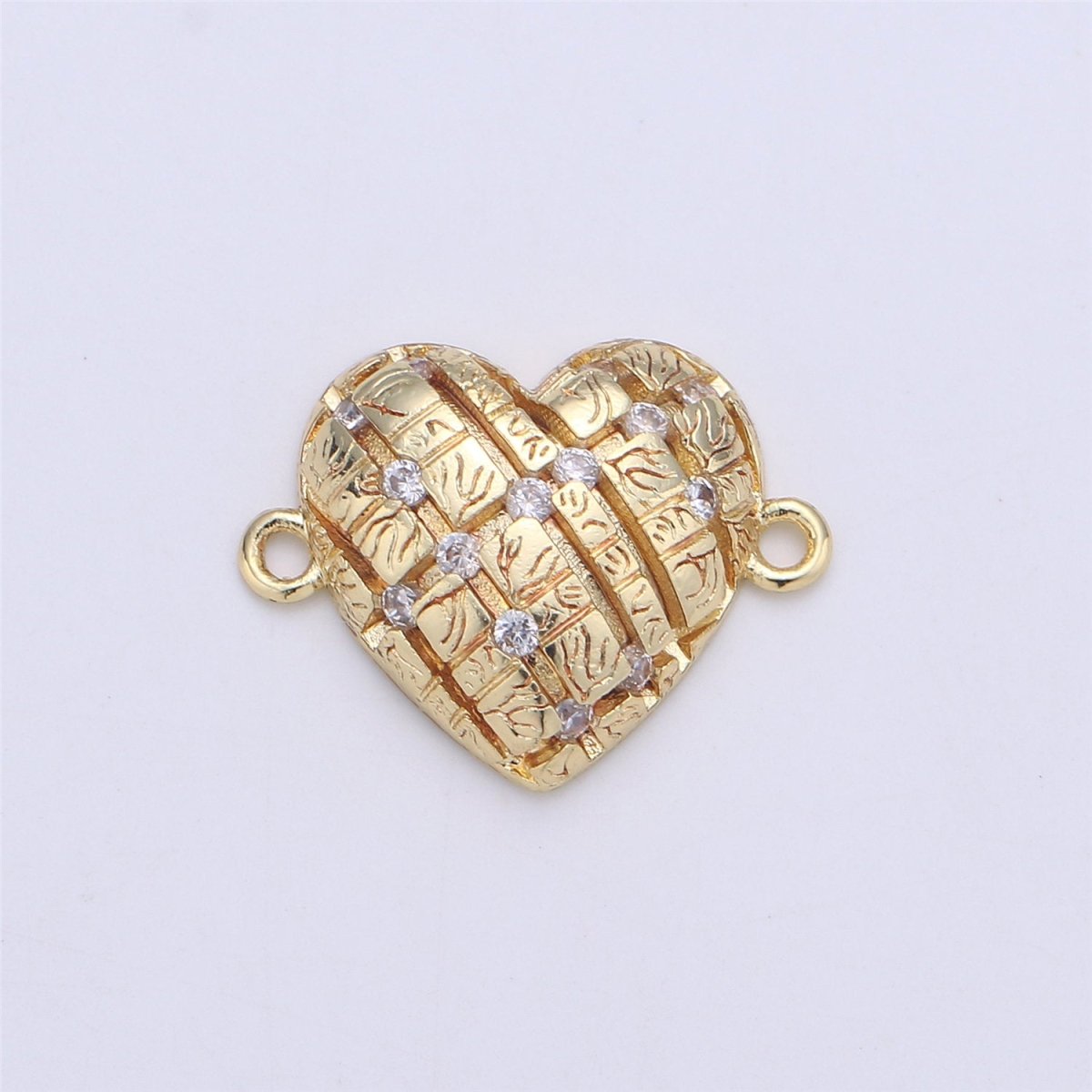 Gold Filled heart Charm Connector, Bracelet Connector, Cubic Heart armlet Connector, CZ Link Charm Jewelry Connector F-365 - DLUXCA
