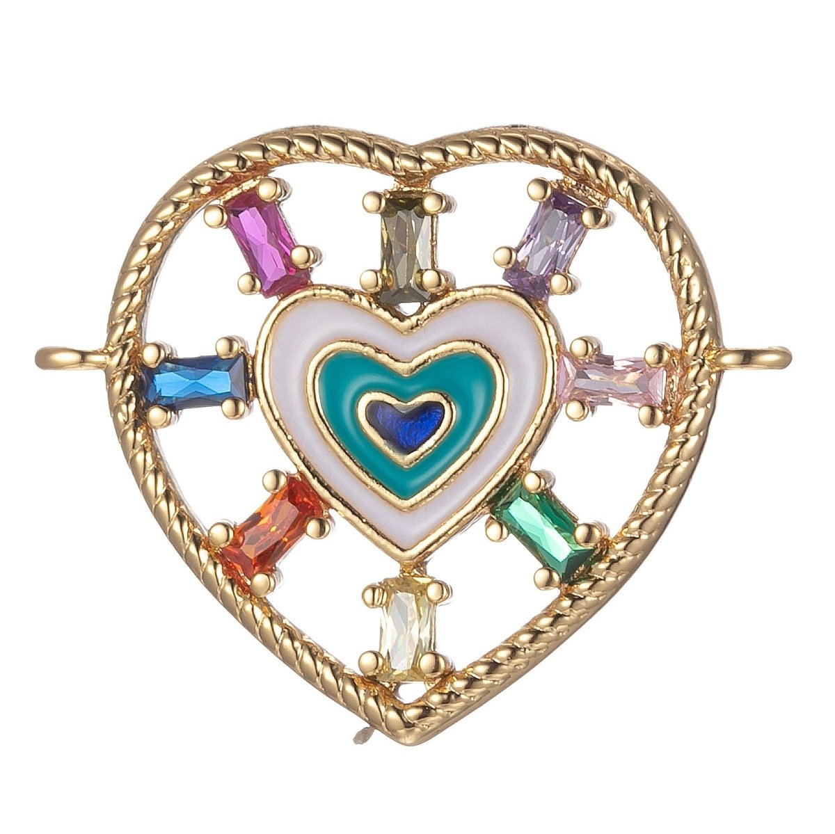 Gold Filled Heart Charm Connector Multi Color CZ Charm Bracelet Earring Necklace Link Connector Double Bail Charm F-871 - DLUXCA