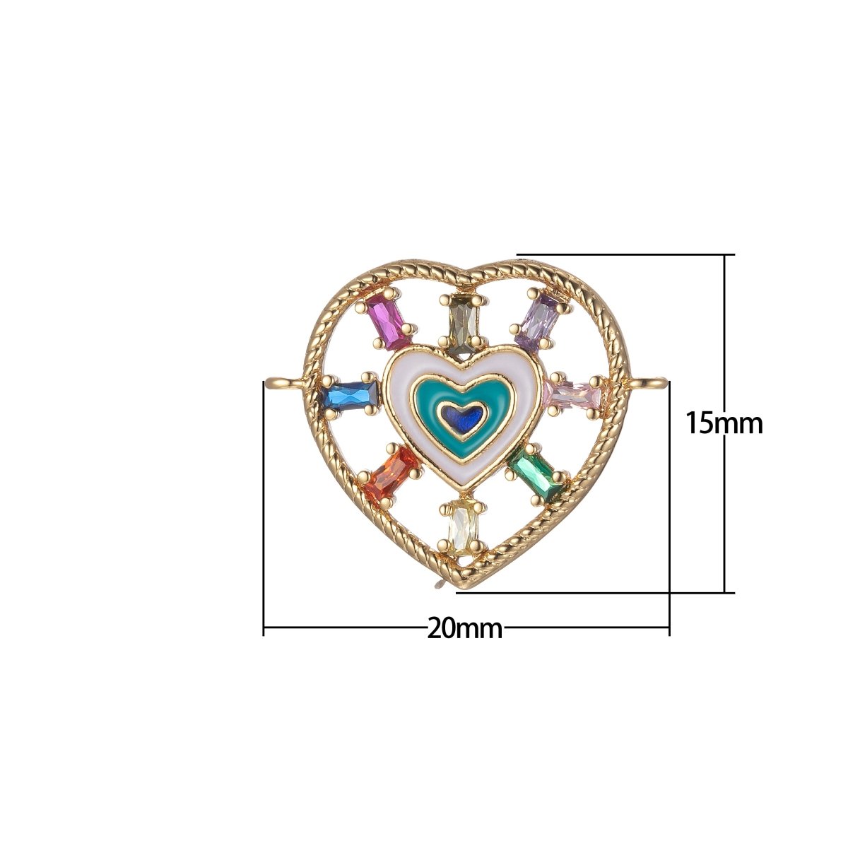Gold Filled Heart Charm Connector Multi Color CZ Charm Bracelet Earring Necklace Link Connector Double Bail Charm F-871 - DLUXCA