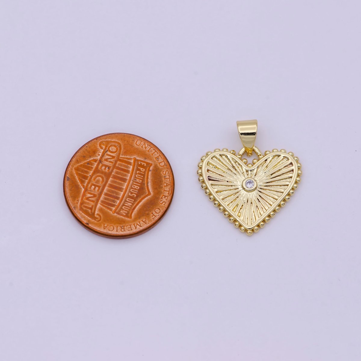 Gold Filled Heart Pendant Medallion, Heart Charm, Valentine Love Pendant Sunburst with Beaded Edges H-427 - DLUXCA