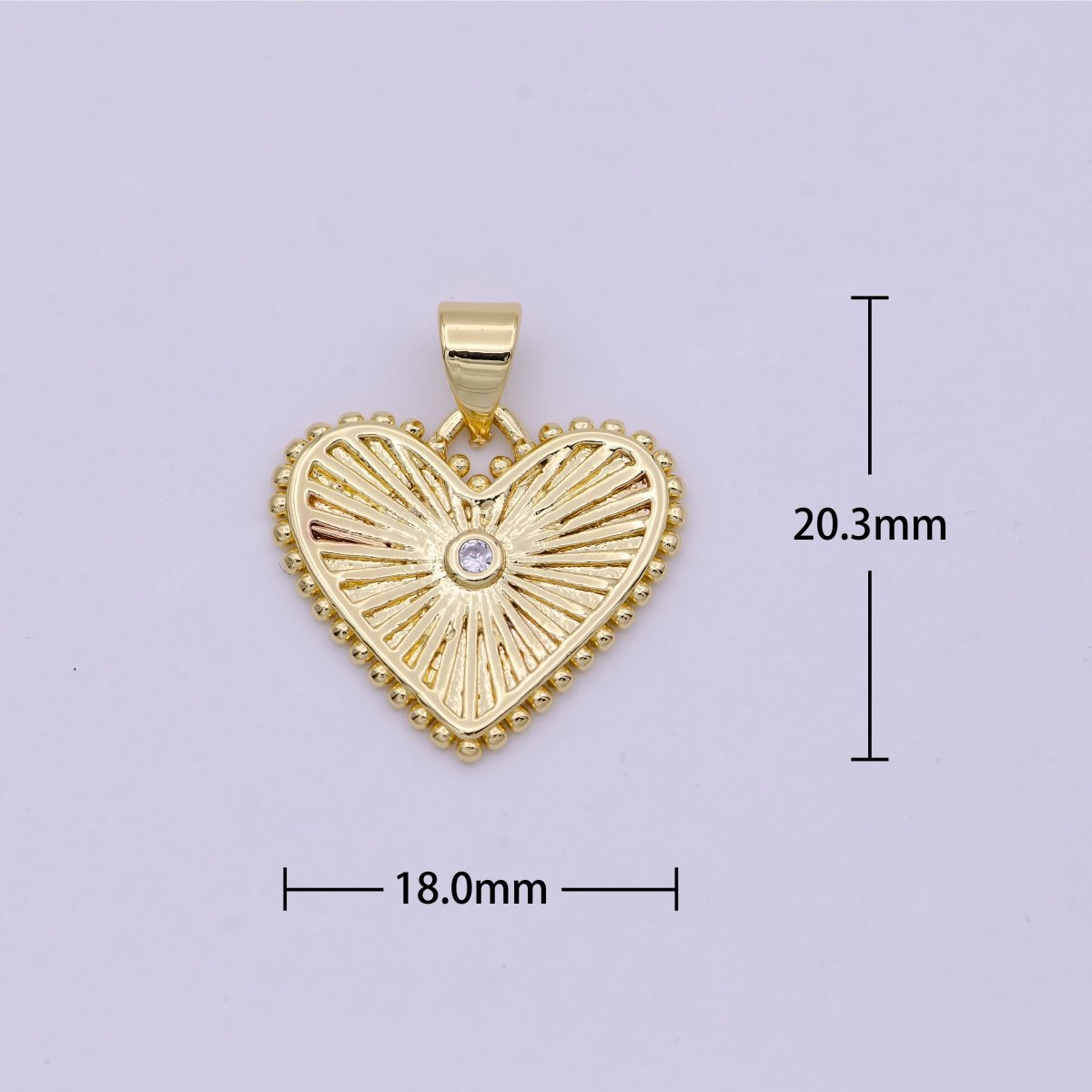 Gold Filled Heart Pendant Medallion, Heart Charm, Valentine Love Pendant Sunburst with Beaded Edges H-427 - DLUXCA