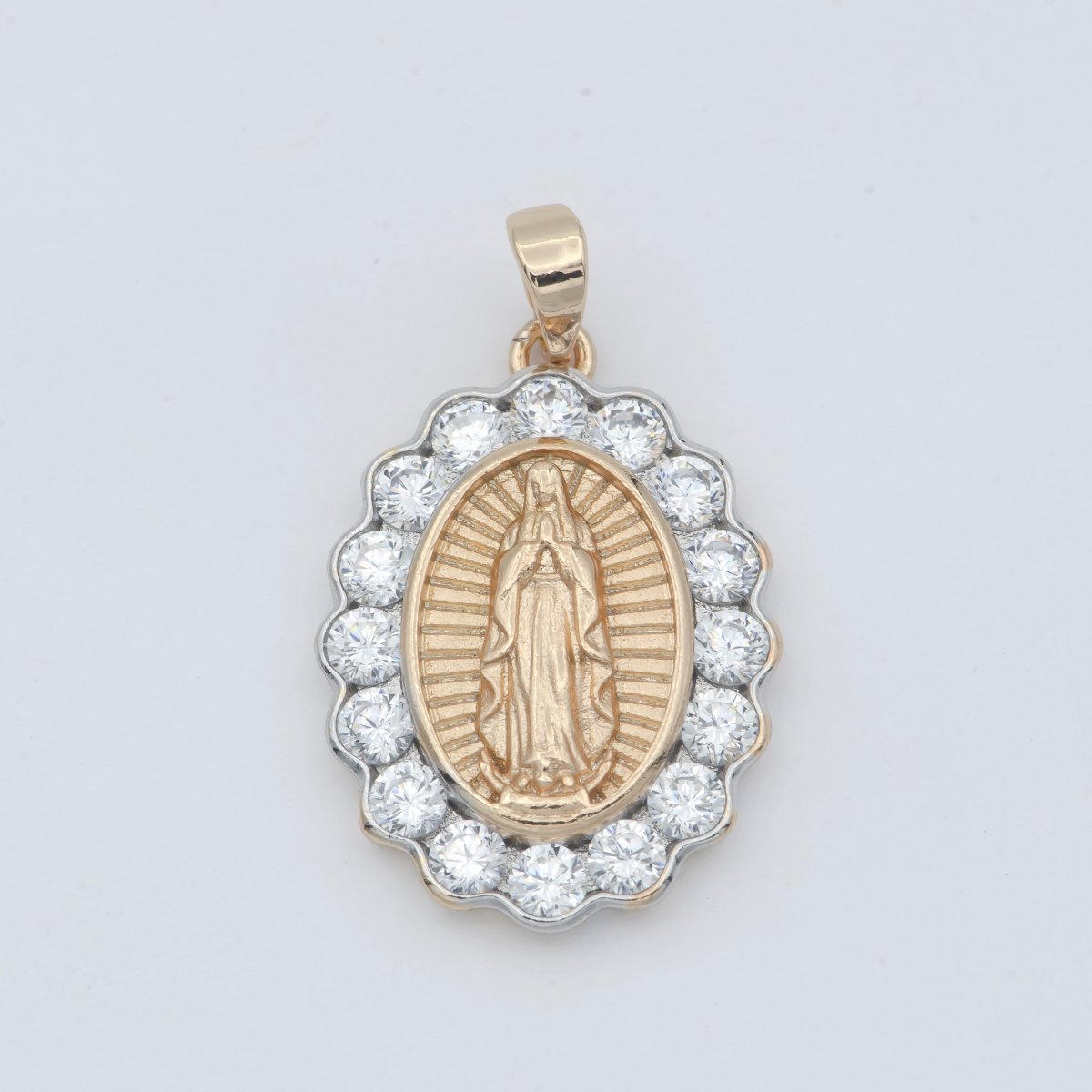 Gold Filled Holy Mary Lady of Guadalupe Praying Religious Cubic Zirconia Crystal Oval Pendants H-728 - DLUXCA