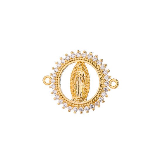 Gold Filled Holy Mother Mary Blessed Virgin Mother of Jesus Religious Cubic Zirconia Bracelet Charm Finding CONNECTOR For Jewelry Making | F-248 - DLUXCA