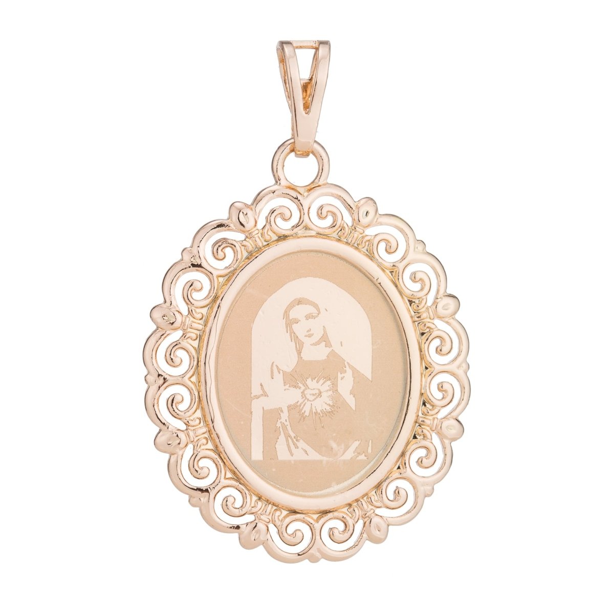 Gold Filled Holy Virgin Mary Pendant Decorative Edge Religious Charm - CL-H032 - DLUXCA