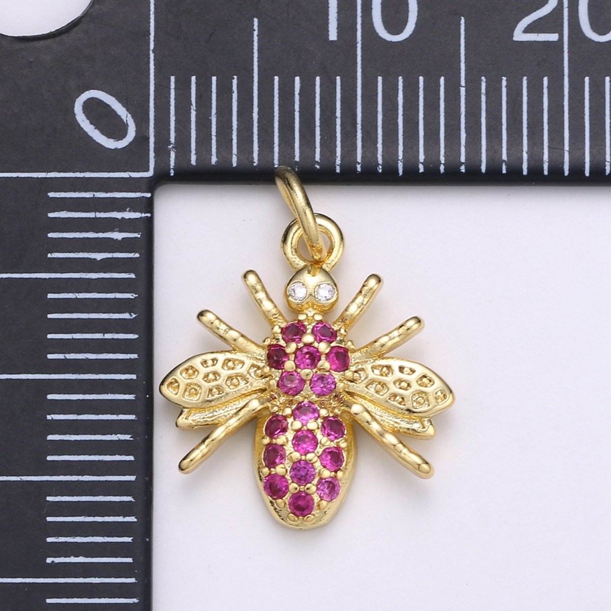 Gold Filled Hot Pink Crystal Bees Flies Charm D-880 - DLUXCA