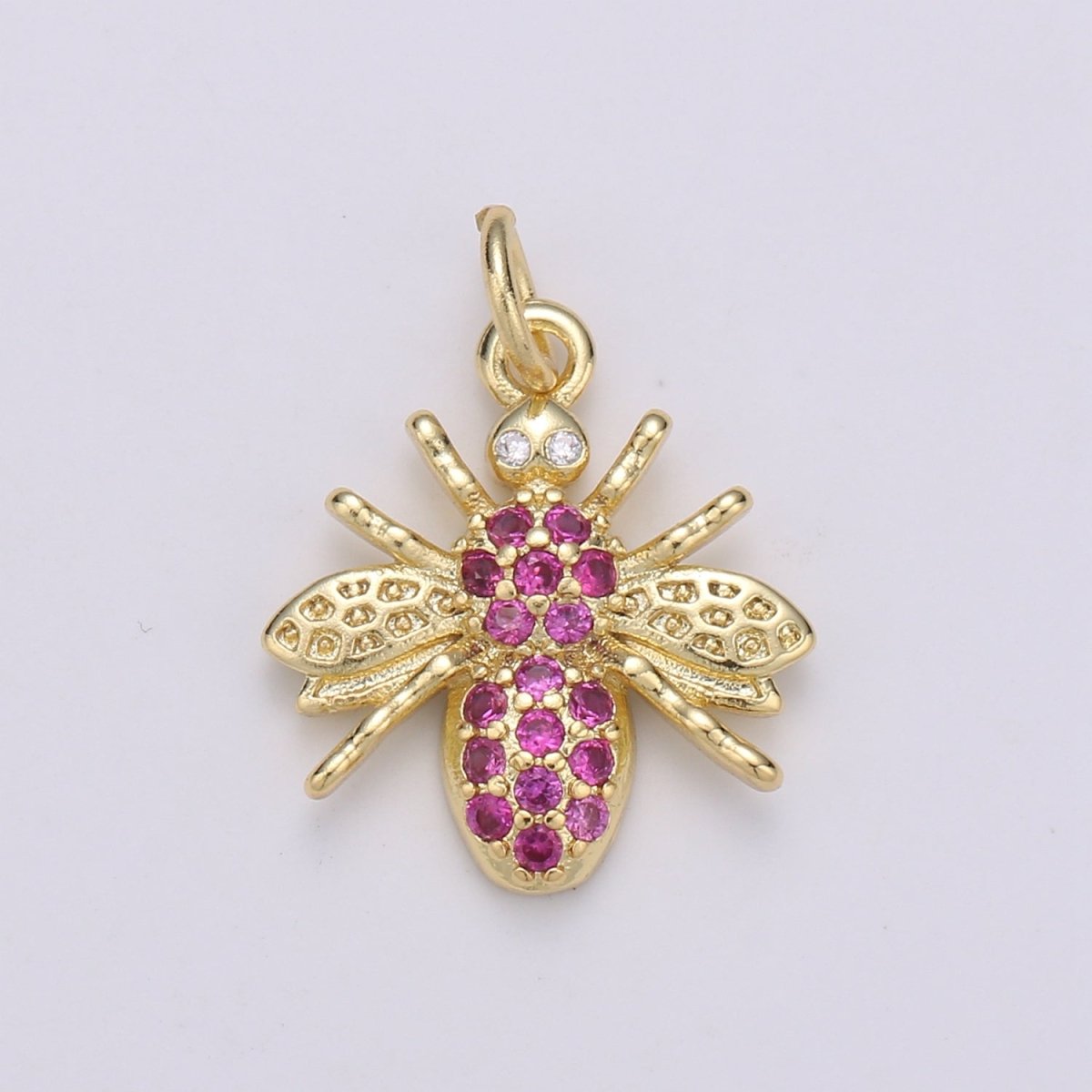 Gold Filled Hot Pink Crystal Bees Flies Charm D-880 - DLUXCA