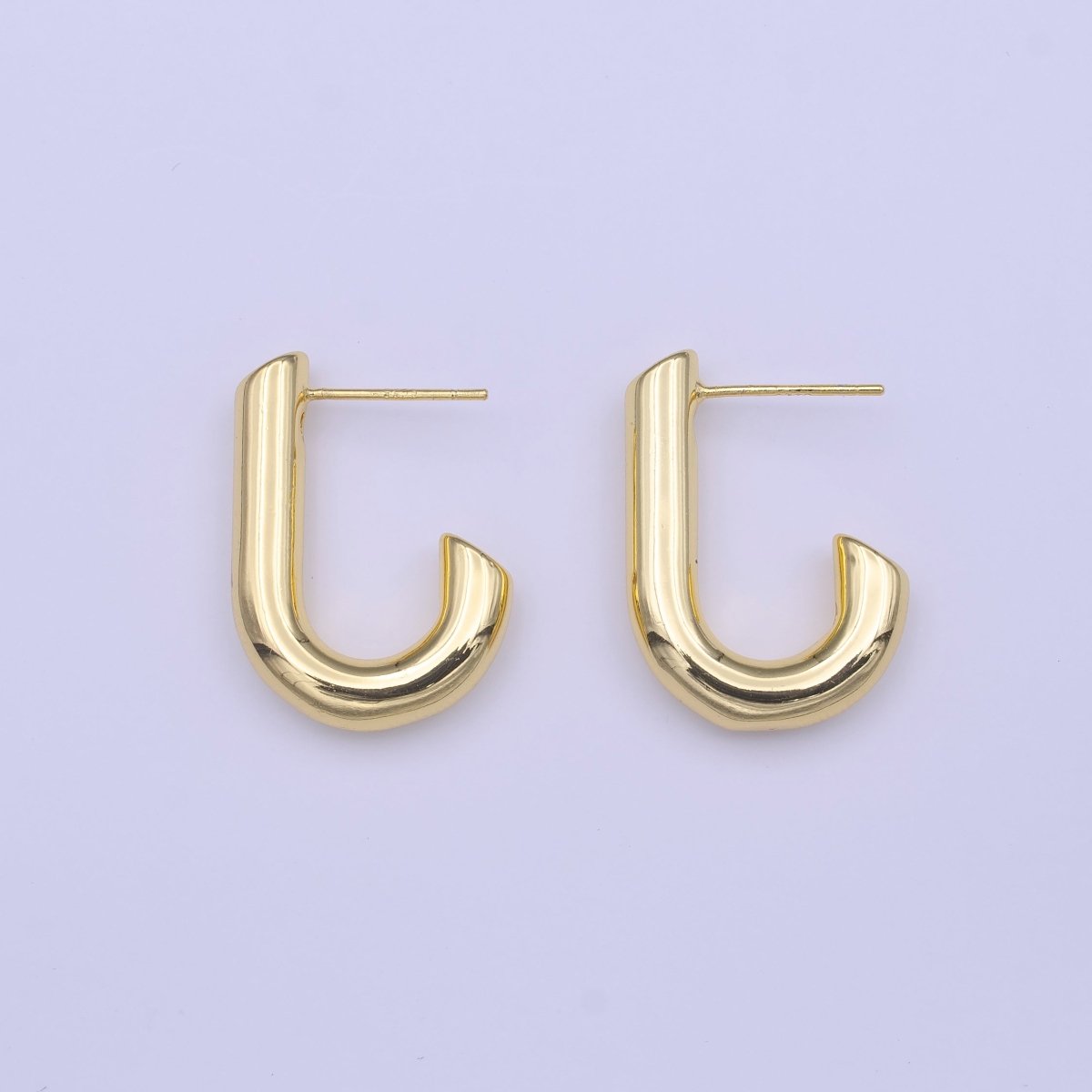 Gold Filled J-Shaped Bar CZ Studs Minimalist Earrings | Y-222 - DLUXCA