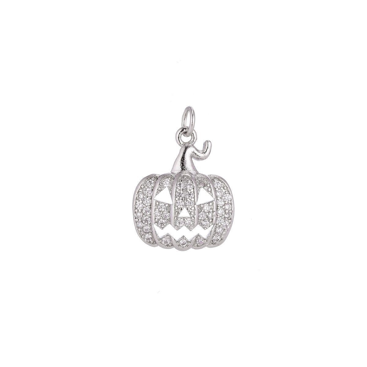 Gold Filled Jack O Lantern Pumpkin Face Cubic Zirconia Micro Pave Charm Bracelet Necklace Earring Pendant halloween for Jewelry Making C-131 - DLUXCA