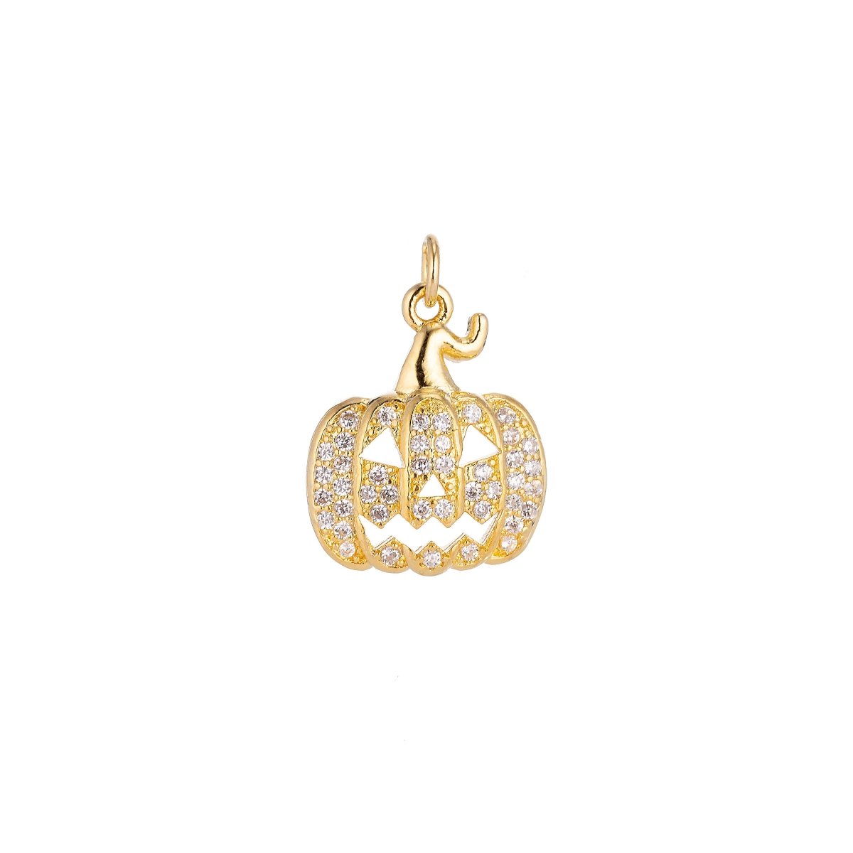 Gold Filled Jack O Lantern Pumpkin Face Cubic Zirconia Micro Pave Charm Bracelet Necklace Earring Pendant halloween for Jewelry Making C-131 - DLUXCA