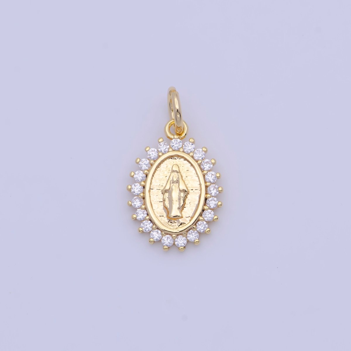 Gold Filled Lady Guadalupe Charm Clear Micro Paved CZ Religious Mother Virgin Mary For Jewelry Making | X-710 - DLUXCA