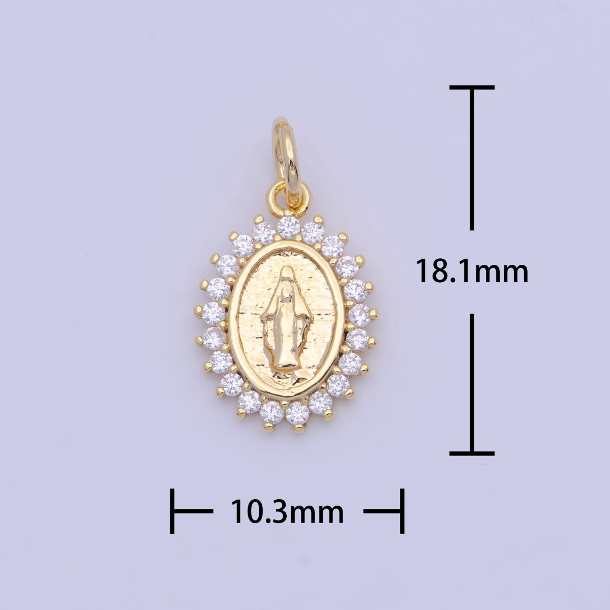 Gold Filled Lady Guadalupe Charm Clear Micro Paved CZ Religious Mother Virgin Mary For Jewelry Making | X-710 - DLUXCA