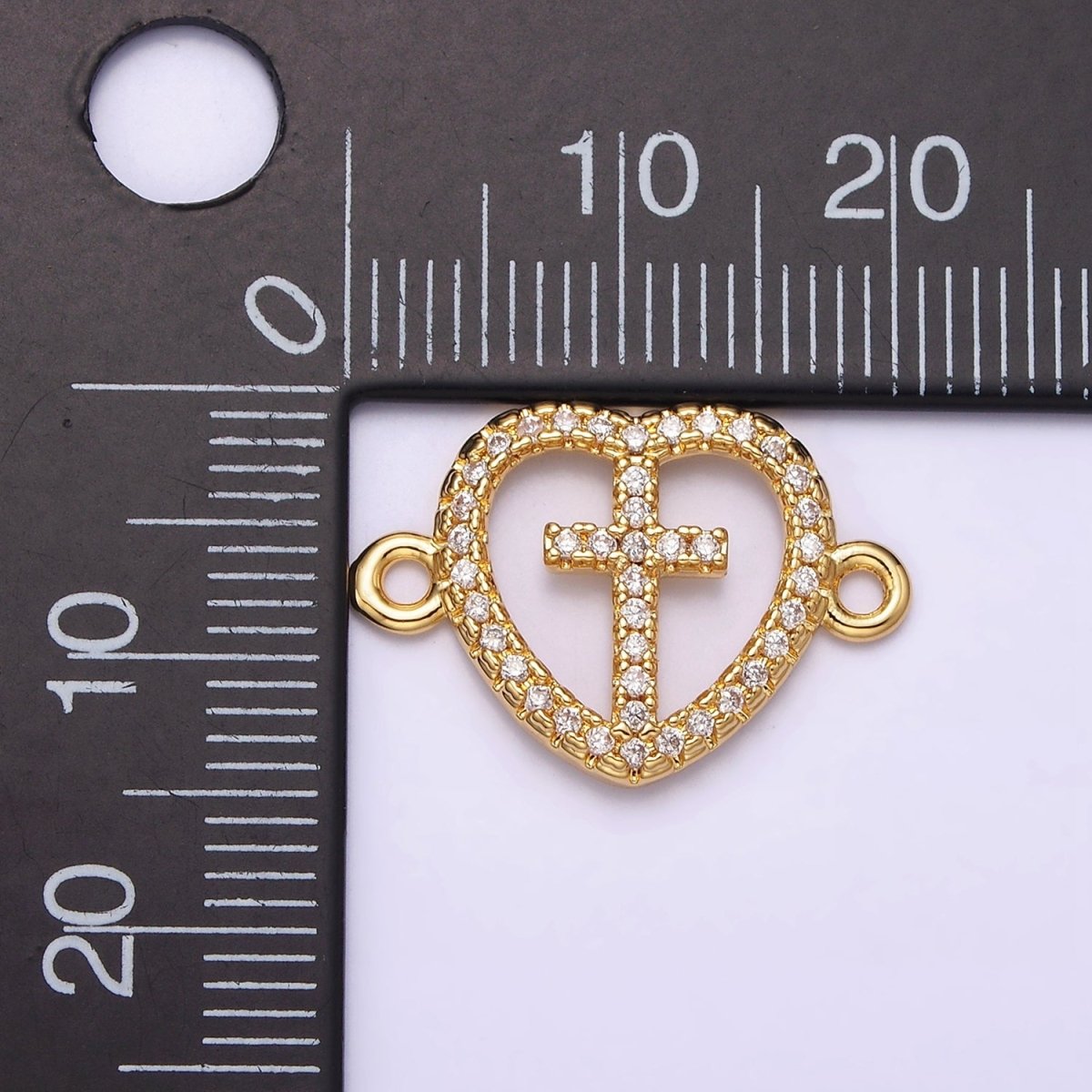 Gold Filled Latin Cross Clear Micro Paved CZ Heart Connector G-650 - DLUXCA