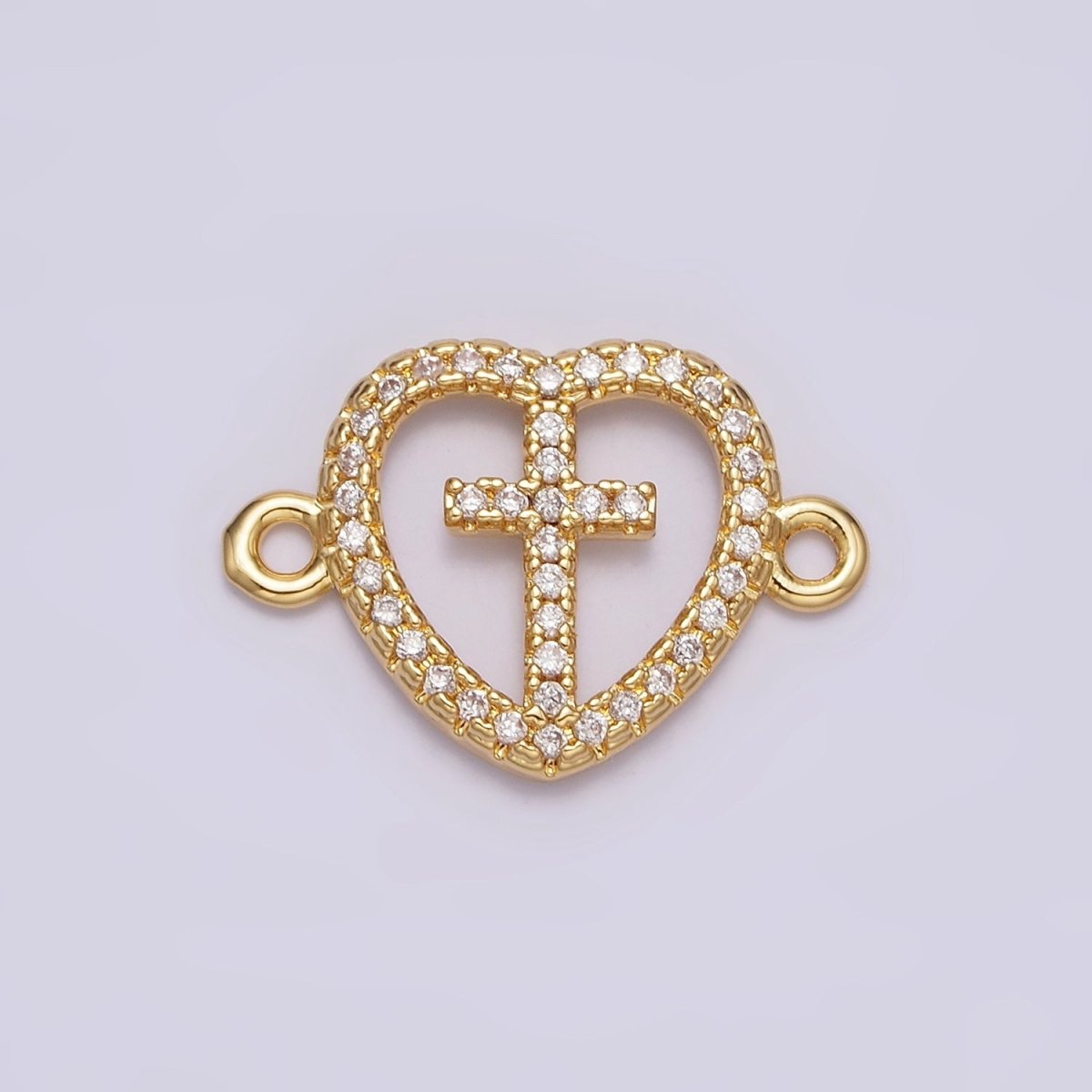 Gold Filled Latin Cross Clear Micro Paved CZ Heart Connector G-650 - DLUXCA