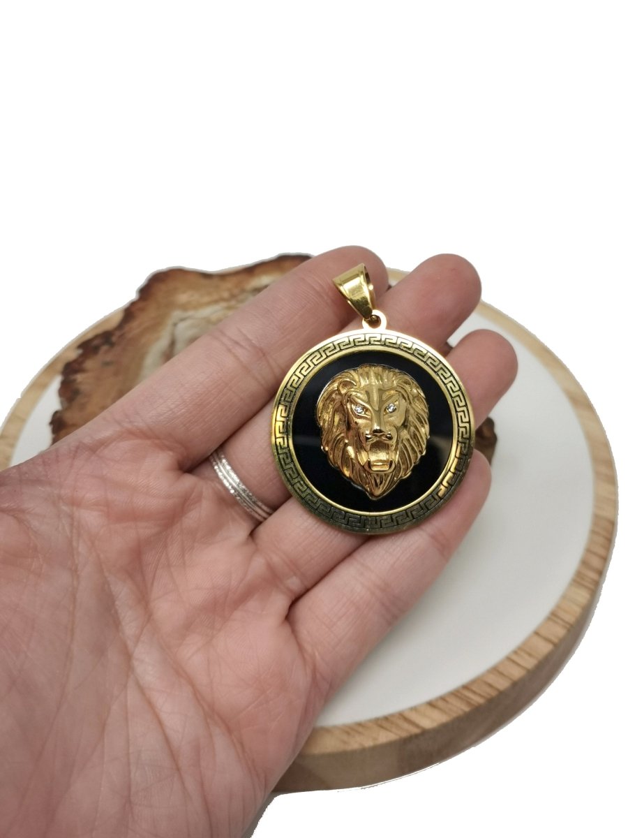 Gold Filled Lion Pendant Medallion pendant necklace, Gold Lion Jewelry in Coin disc Charm Silver medallion Necklace Earring Charm Supply J-754 - DLUXCA