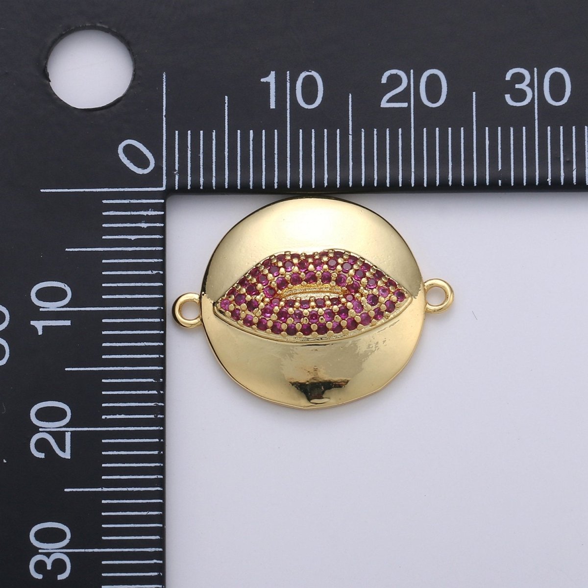 Gold Filled Lips Kiss Micro Pave Connector Charm, Cubic Zirconia Pendant Charm, For DIY Jewelry, Gold Color F-397 - DLUXCA