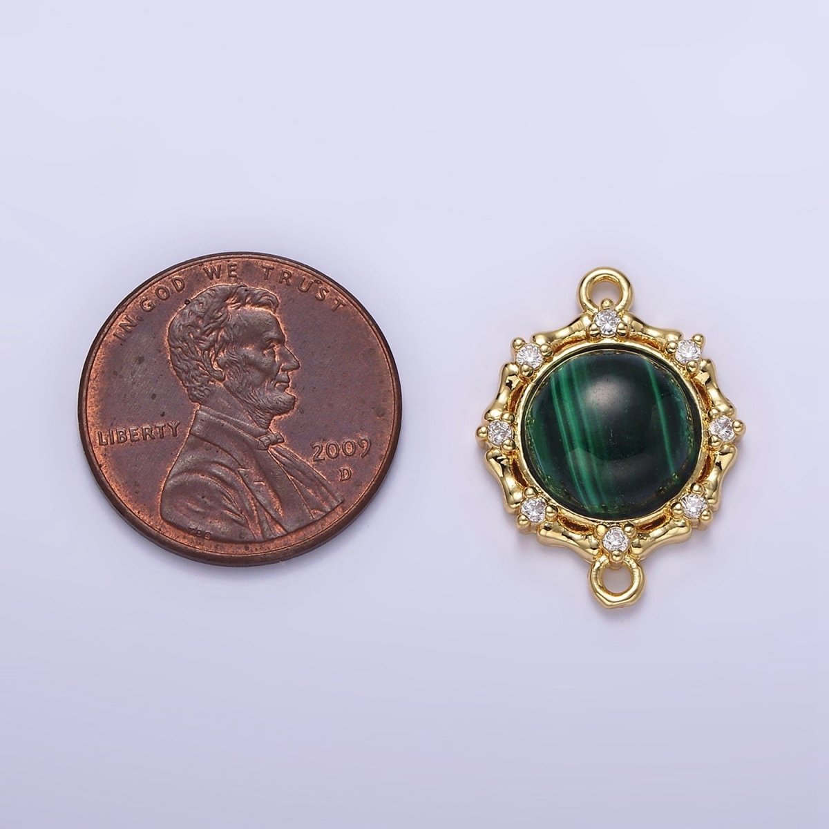 Gold Filled Malachite, Labradorite Clear CZ Dotted Outline Round Connector G-670 G-671 - DLUXCA