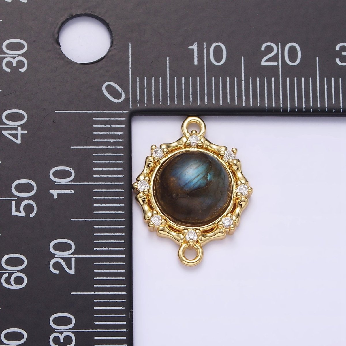 Gold Filled Malachite, Labradorite Clear CZ Dotted Outline Round Connector G-670 G-671 - DLUXCA