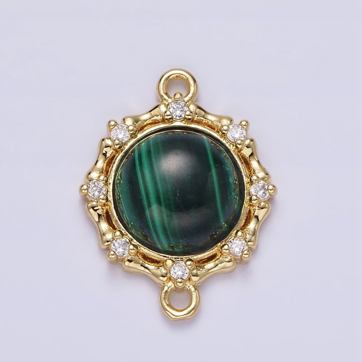 Gold Filled Malachite, Labradorite Clear CZ Dotted Outline Round Connector G-670 G-671 - DLUXCA