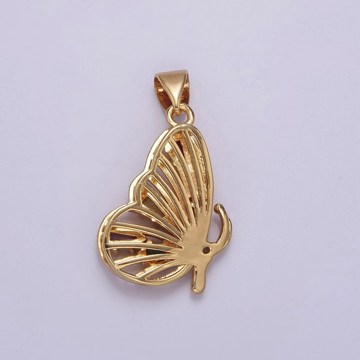 Gold Filled Mariposa Butterfly Pendant with Baguette Cubic Zirconia CZ Wings J-340 - DLUXCA