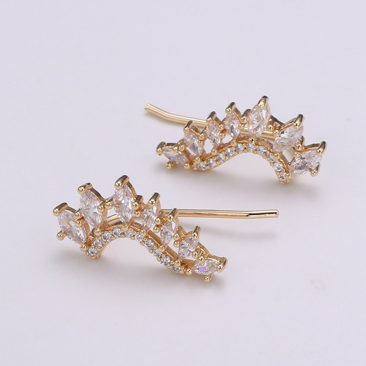 Gold Filled Marquise Curve Stud Earrings CZ Mini Geometric Formal Casual Micro Pave Daily Wear Earring Jewelry P-020 - DLUXCA