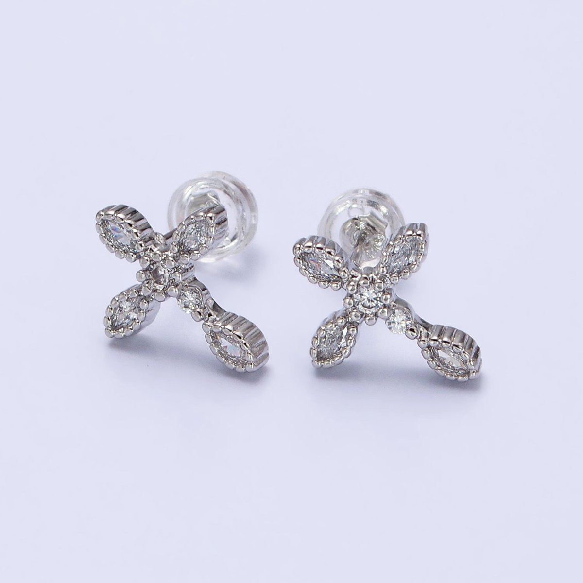 Gold Filled Marquise CZ Religious Cross Stud Earrings in Silver & Gold | AB378 AB559 - DLUXCA