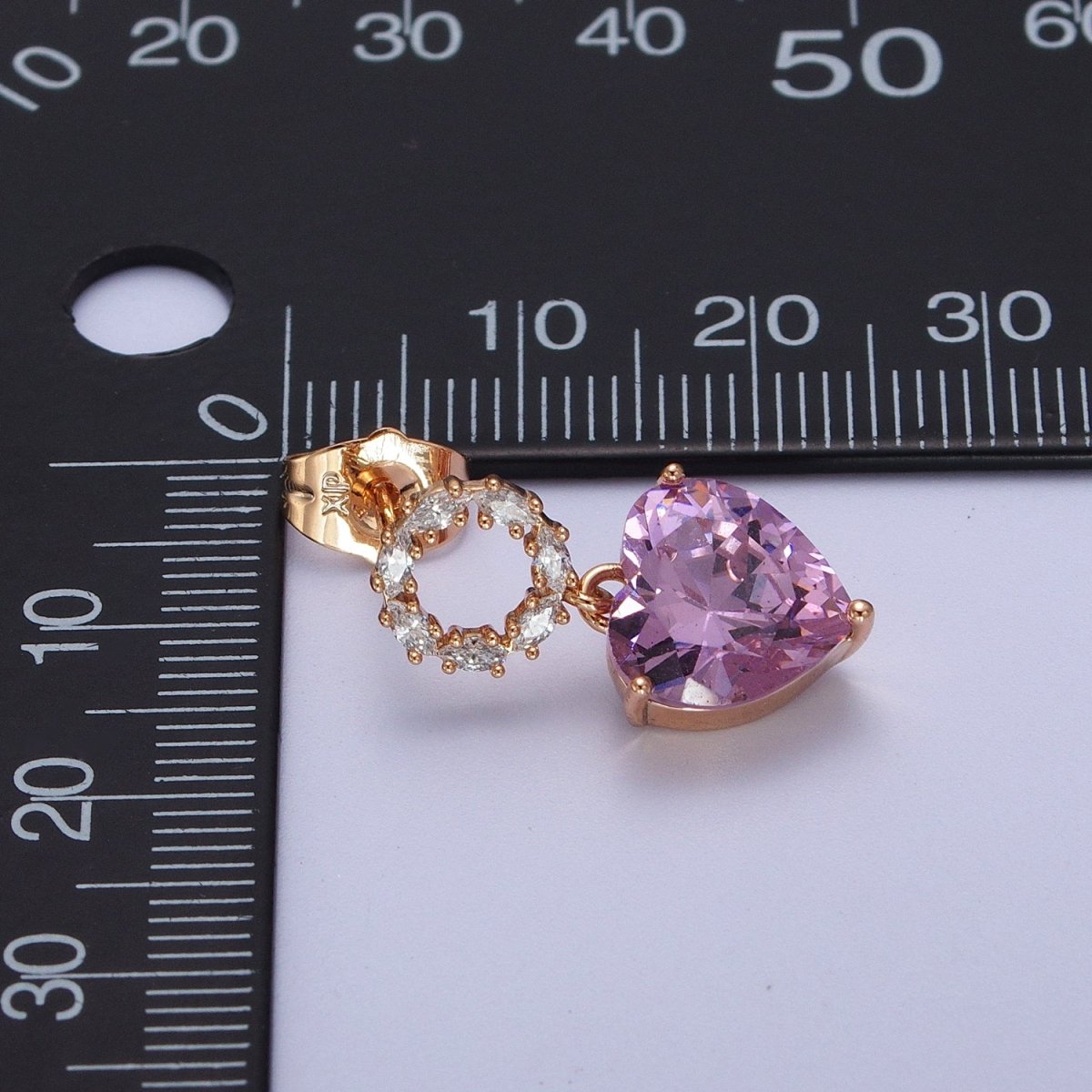 Gold Filled Marquise Round Stud Earring; Clear, Pink CZ Heart Drop Dangle Earrings in Gold & Silver | Y-307~Y-309 - DLUXCA