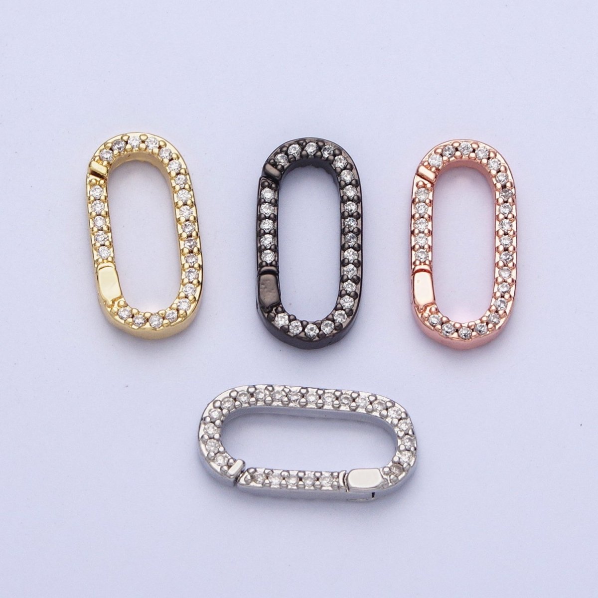 Gold Filled Micro Pace CZ Long Oval Spring Gate Clasps For DIY Jewelry Making in Gold, Silver, Rose Gold, Black L-858 L-859 L-860 L-861 - DLUXCA