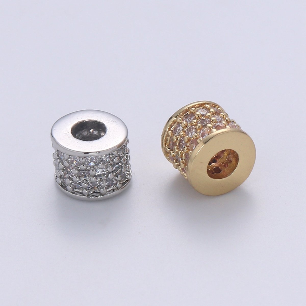Gold Filled Micro Pave Barell Tube Spacer Beads, Big Hole Spacer Beads, Rondelle Spacer Bead CZ Rondelle Spacer Beads, B-678 B-679 - DLUXCA