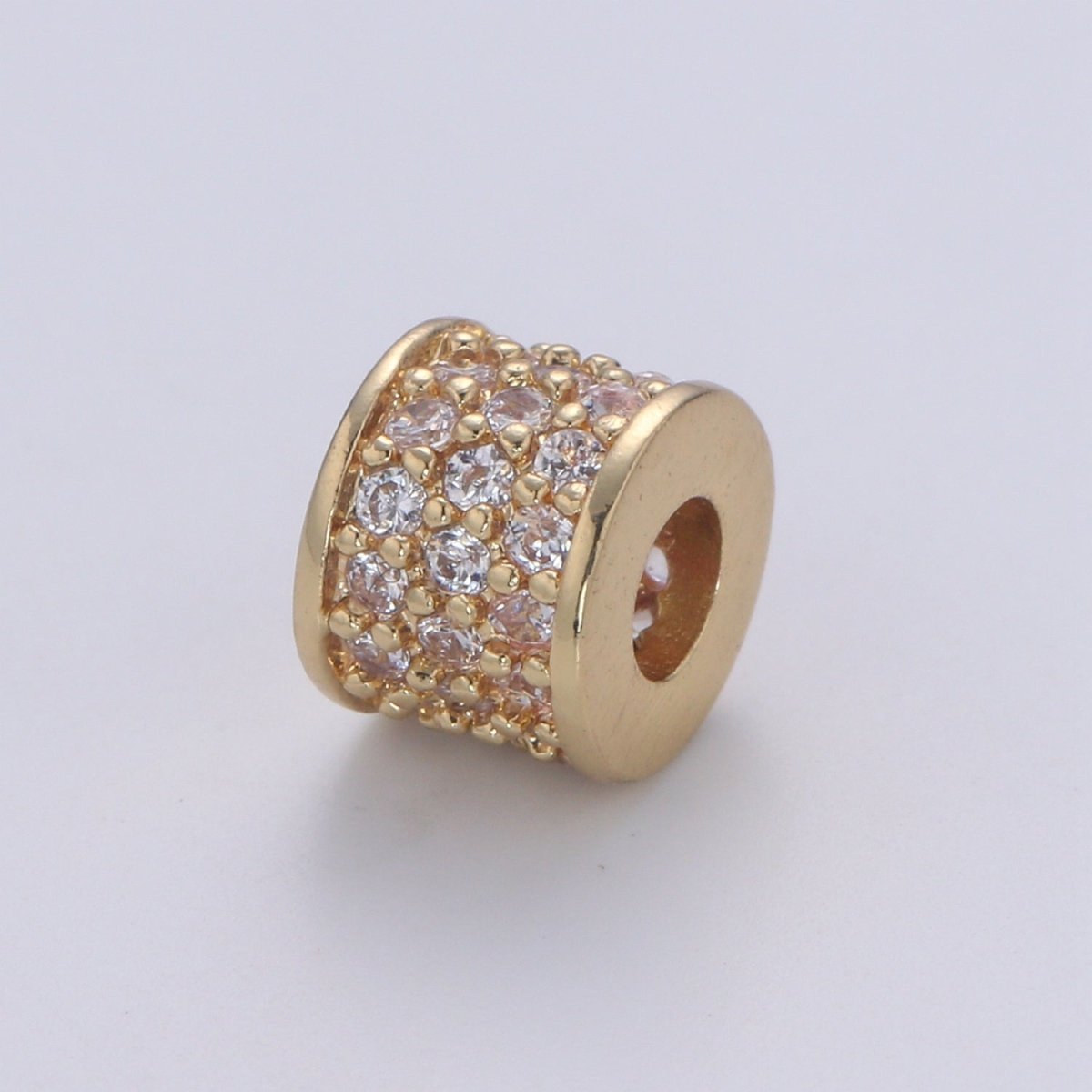 Gold Filled Micro Pave Barell Tube Spacer Beads, Big Hole Spacer Beads, Rondelle Spacer Bead CZ Rondelle Spacer Beads, B-678 B-679 - DLUXCA