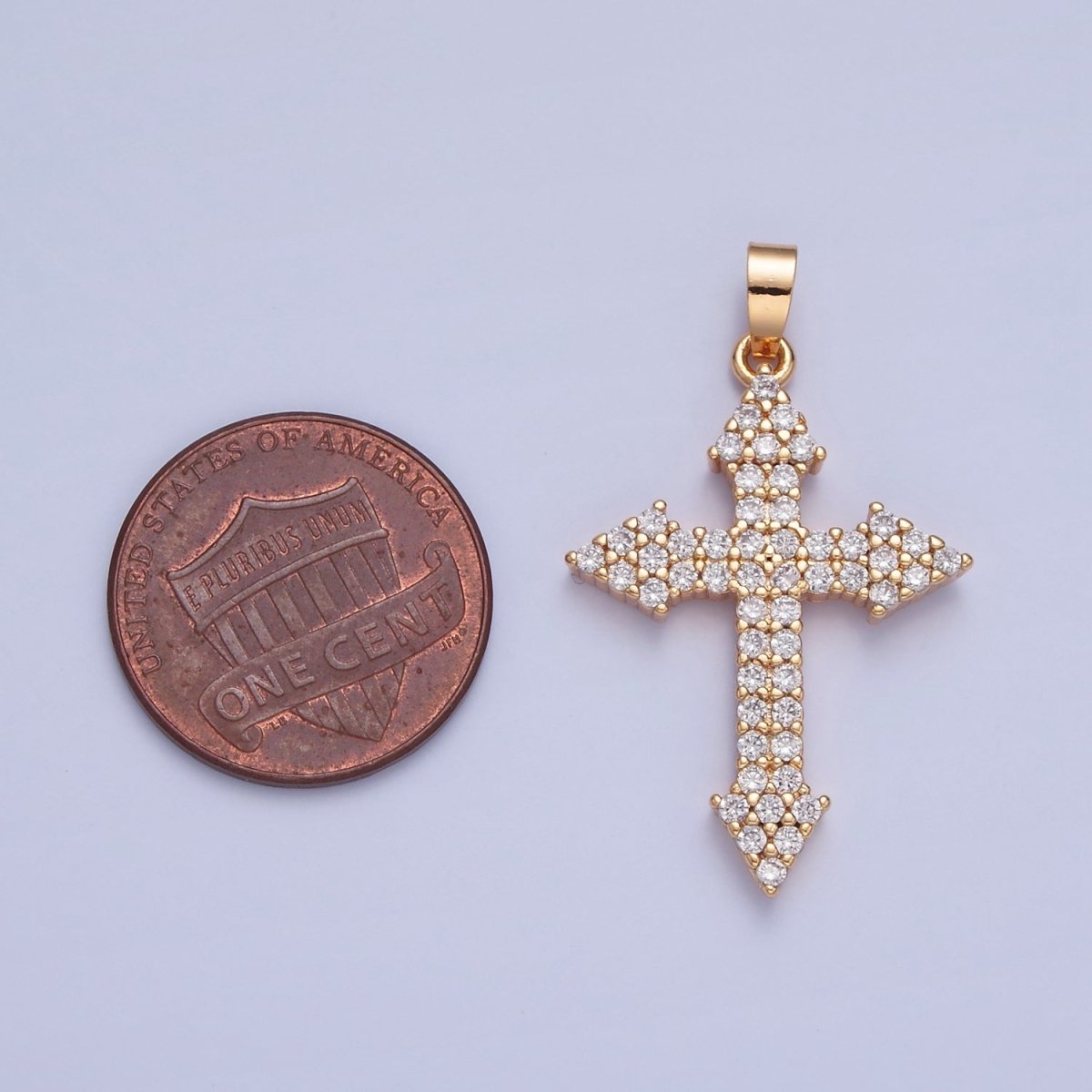 Gold Filled Micro Pave Cross Pendant, Clear Cubic Zirconia CZ Religious Jewelry Component For Necklace Making H-056 - DLUXCA