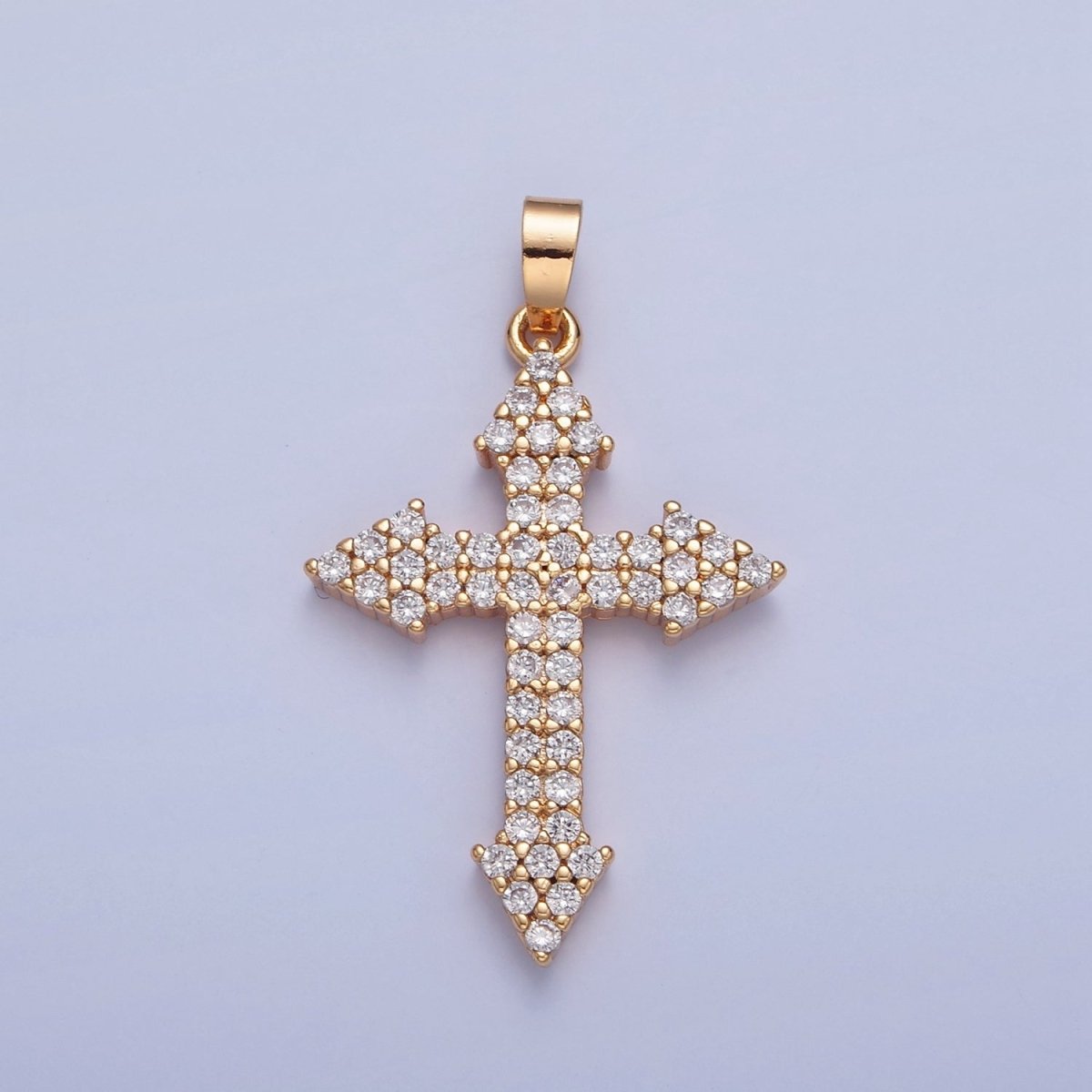 Gold Filled Micro Pave Cross Pendant, Clear Cubic Zirconia CZ Religious Jewelry Component For Necklace Making H-056 - DLUXCA