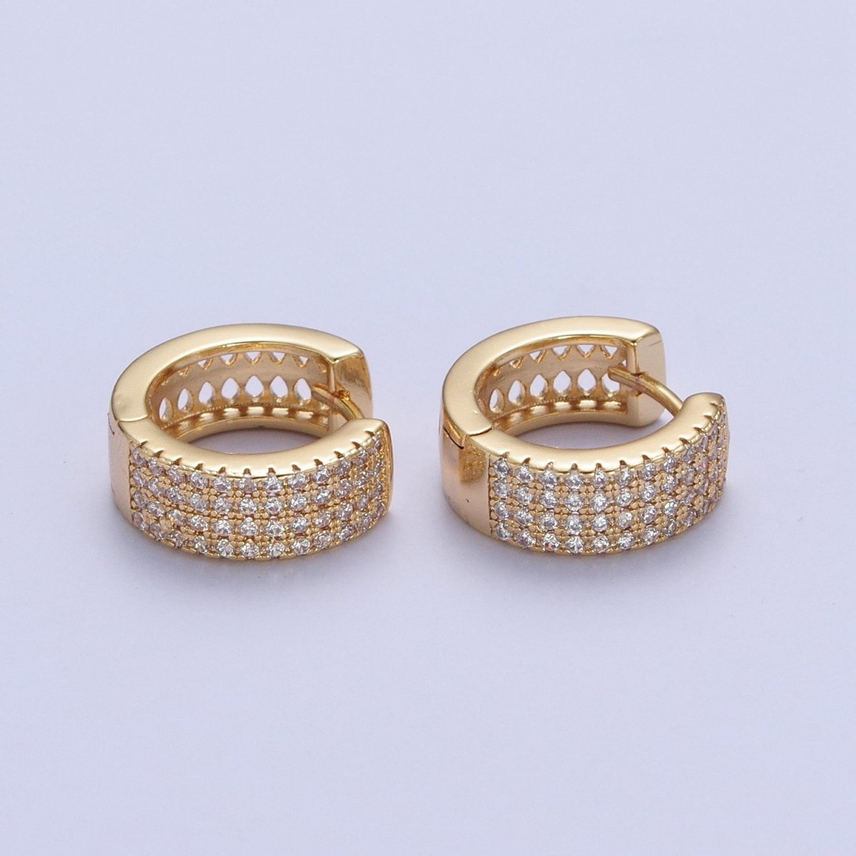 Gold Filled Micro Pave Cubic Zirconia14mm Thick Huggie Hoop Earrings T-030 - DLUXCA