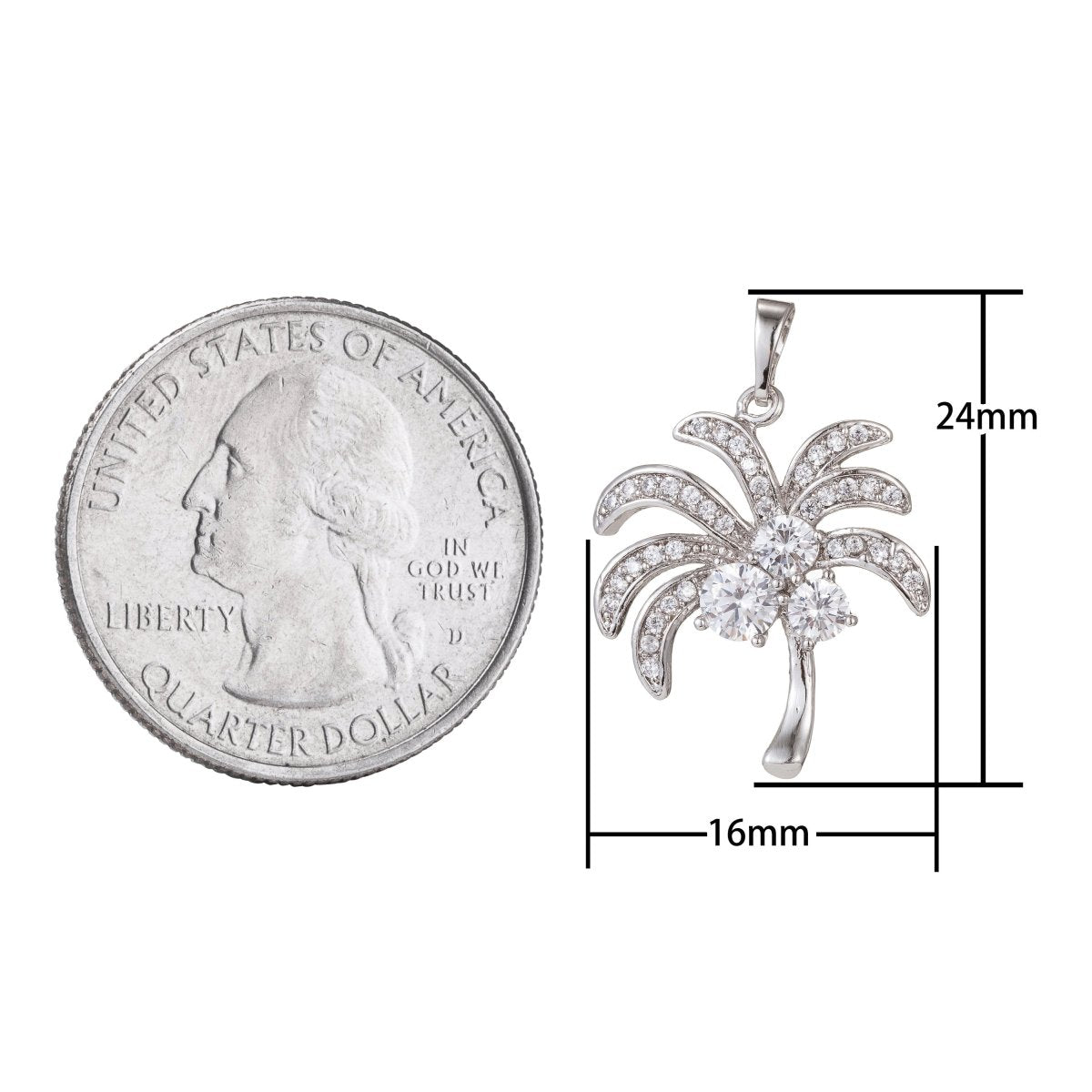 Gold Filled Micro Pave CZ Coconut Tree Pendant Charm, Micro Pave CZ Pendant Charm, White Gold Filled Pendant, For DIY Jewelry I-484 I-568 - DLUXCA
