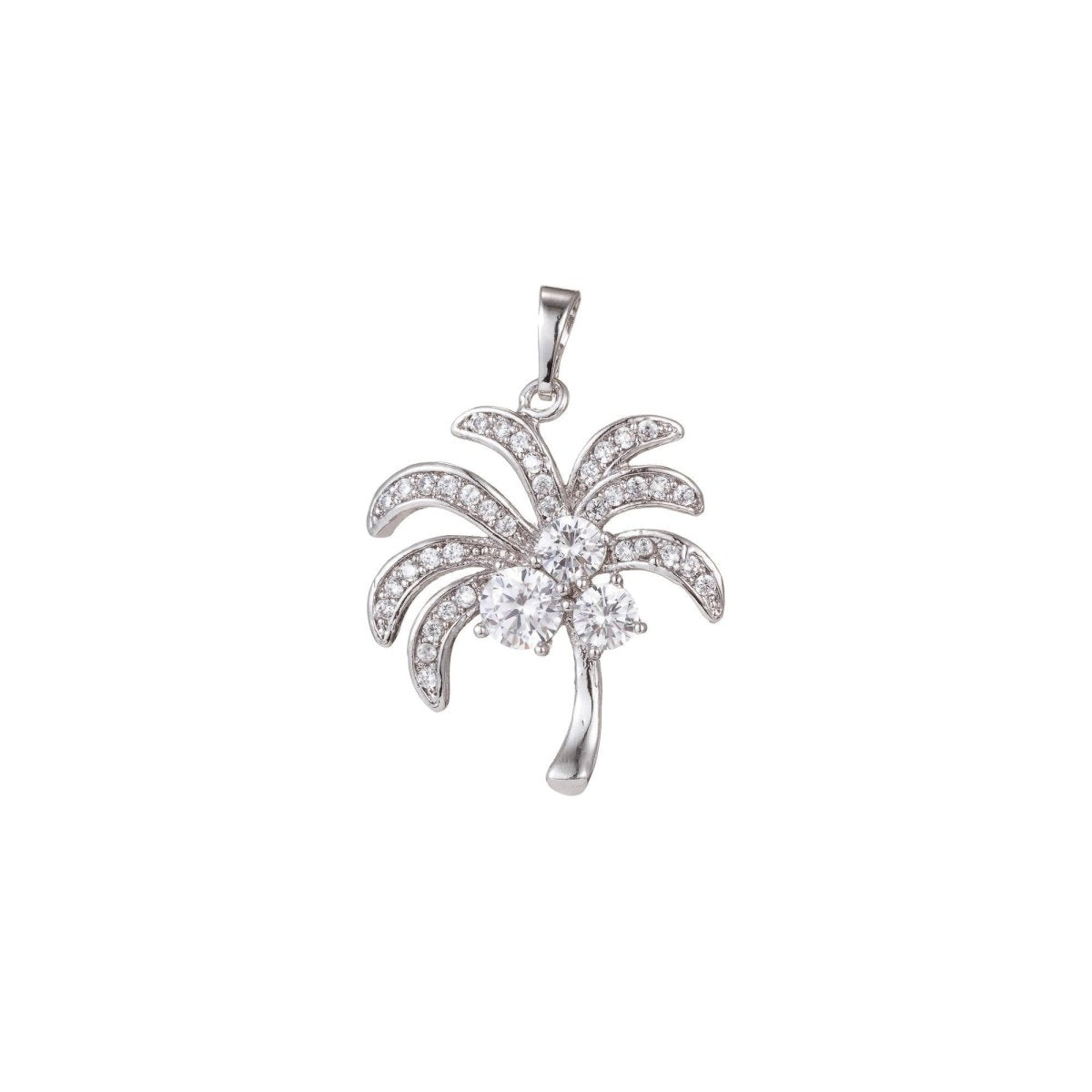 Gold Filled Micro Pave CZ Coconut Tree Pendant Charm, Micro Pave CZ Pendant Charm, White Gold Filled Pendant, For DIY Jewelry I-484 I-568 - DLUXCA
