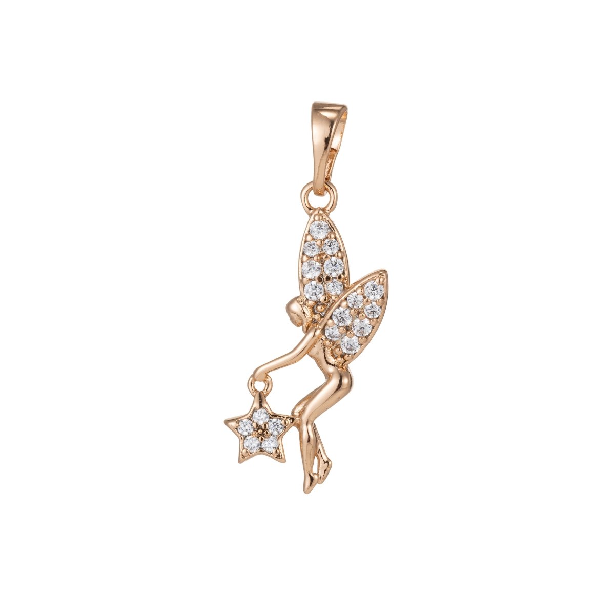 Gold Filled Micro Pave CZ Fairy Pendant Charm, Micro Pave CZ Fairy Pendant Charm, Gold Filled Pendant, For DIY Jewelry Making I-398 I-462 - DLUXCA
