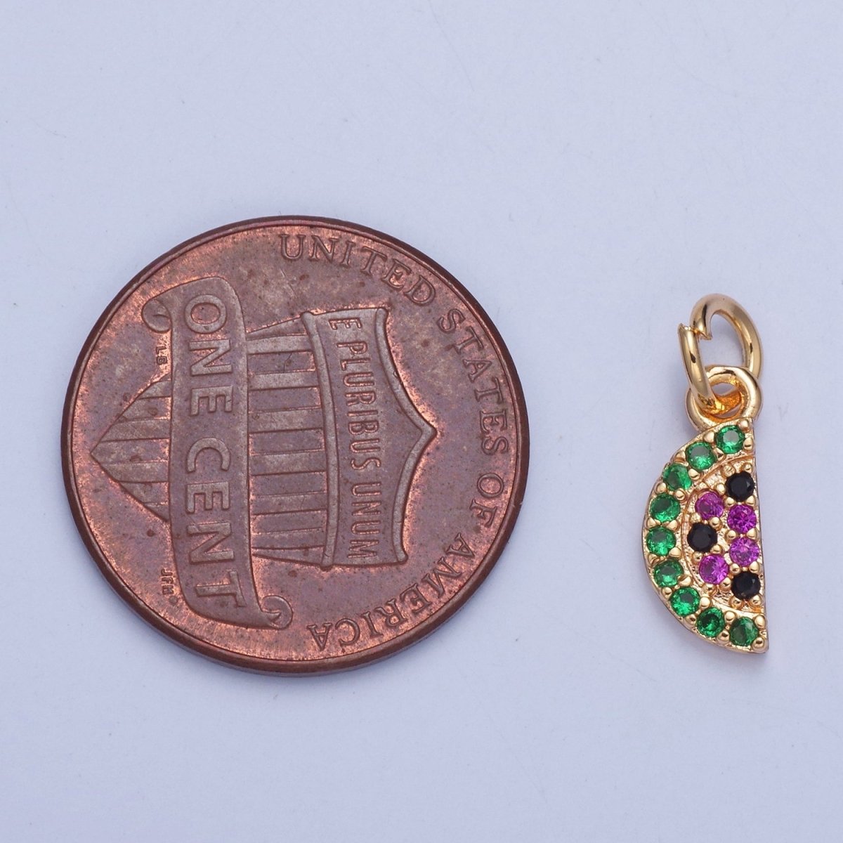 Gold Filled Micro Pave CZ Watermelon Charm, Multicolor / Clear Cubic Zirconia Fruit Slice Charm For Jewelry Making, X034 X035 - DLUXCA