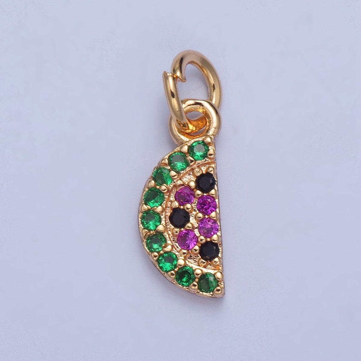 Gold Filled Micro Pave CZ Watermelon Charm, Multicolor / Clear Cubic Zirconia Fruit Slice Charm For Jewelry Making, X034 X035 - DLUXCA