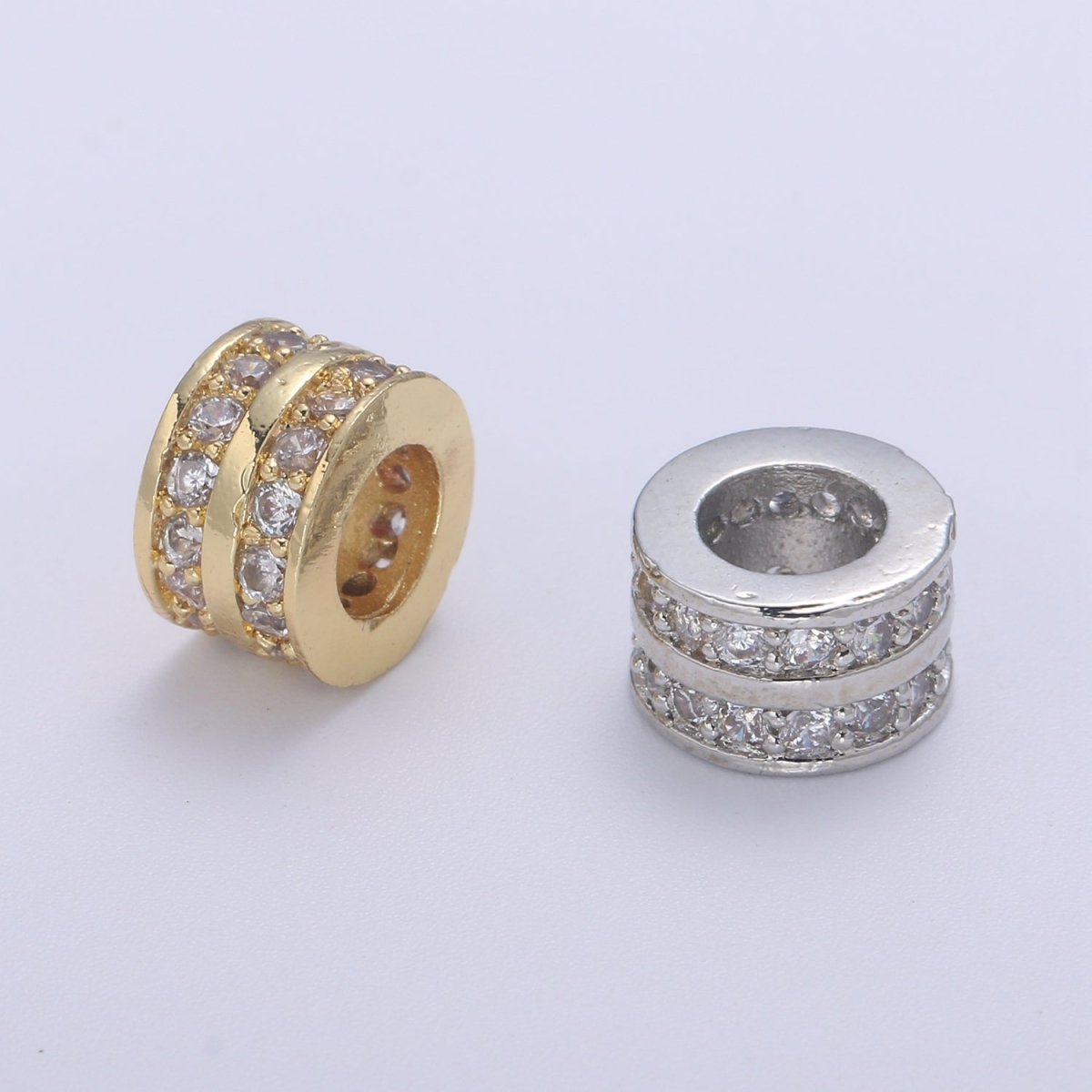 Gold Filled Micro Pave Rondelle Spacer Beads, Big Hole Spacer Beads, Rondelle Spacer Bead, CZ Rondelle, Spacer Beads, B-688 B-689 - DLUXCA