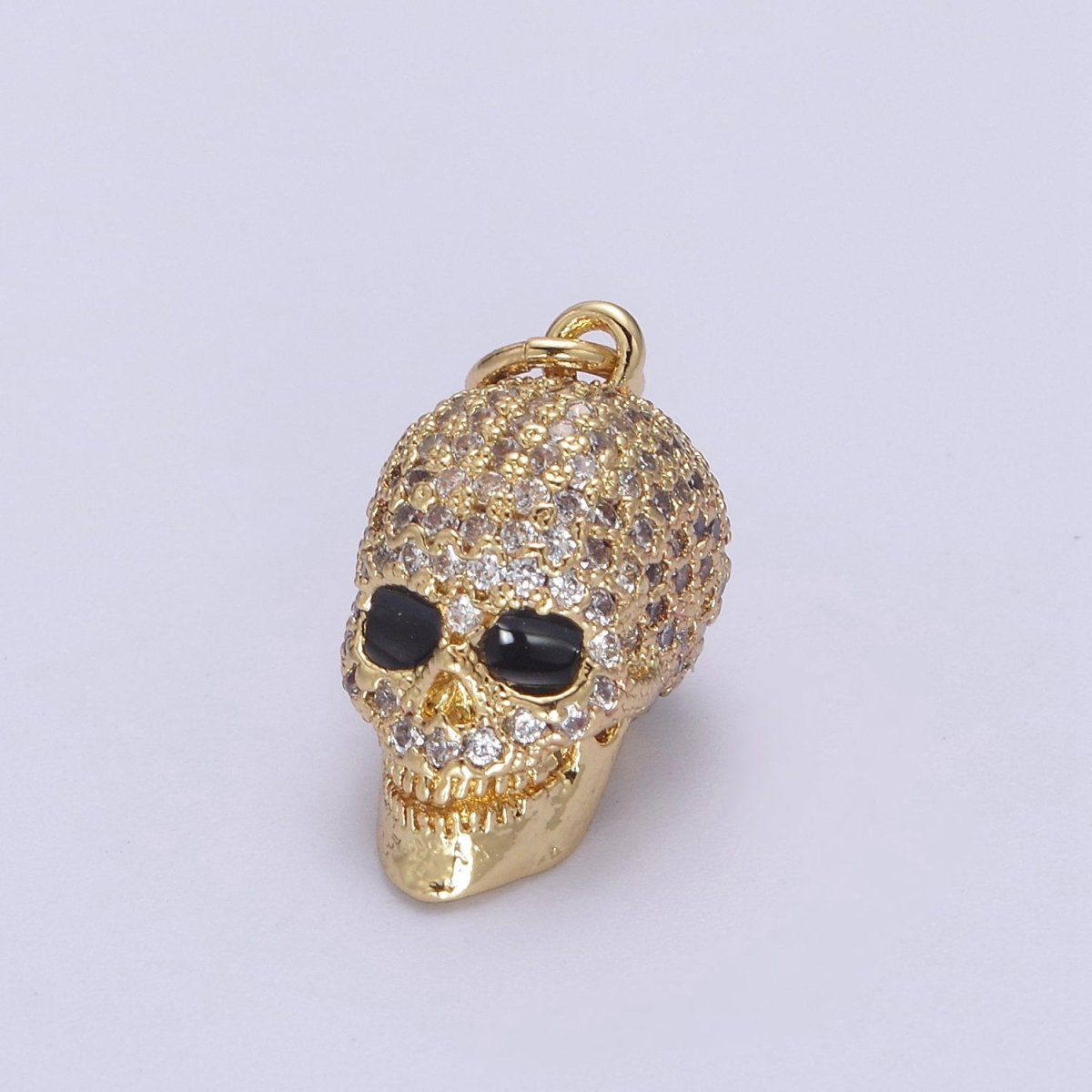 Gold Filled Micro Paved Clear CZ 3D Black Eyed Skull Skeleton Charm in Gold, Silver, Rose Gold N-824 N-825 N-826 - DLUXCA