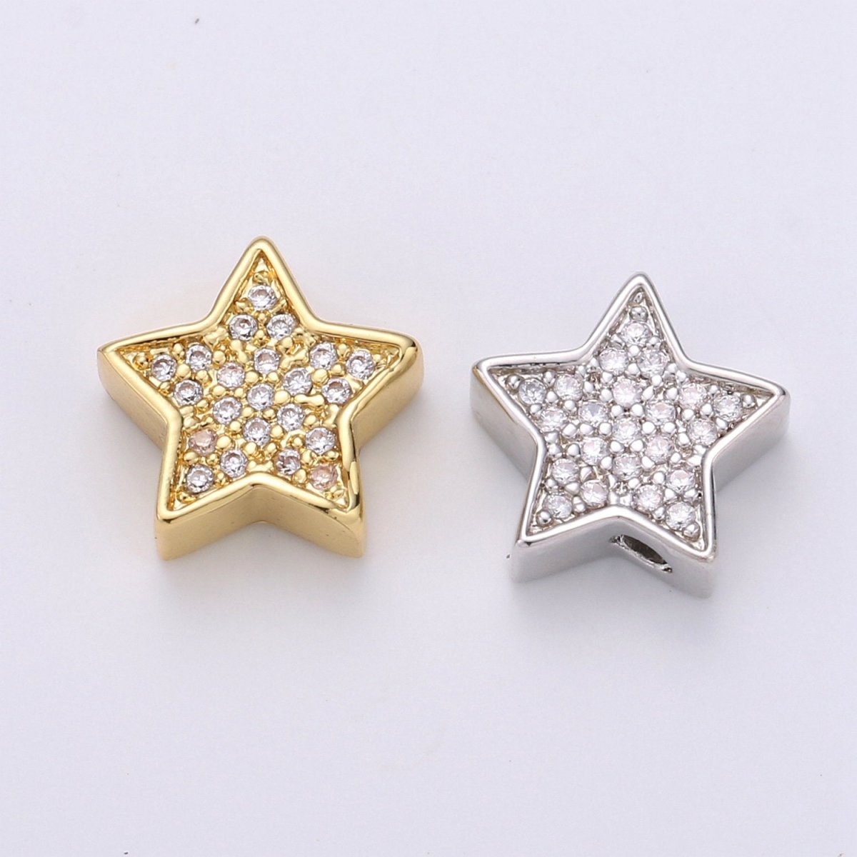 Gold Filled Micro Paved CZ 10mm Celestial Star Beads in Gold & Silver | B-301 B-302 - DLUXCA