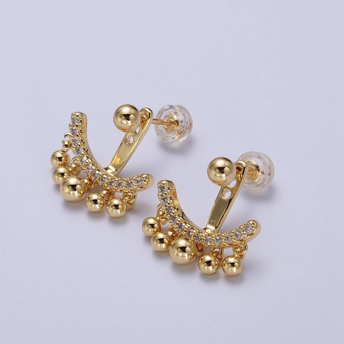 Gold Filled Micro Paved CZ Arc Line Bead Drop Earring Jacket in Gold & Silver | Y-256 Y-257 - DLUXCA