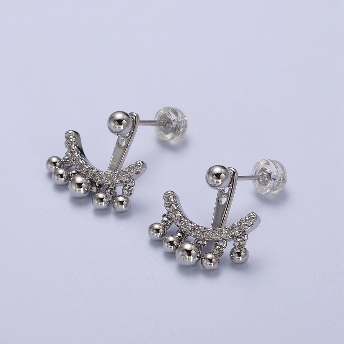 Gold Filled Micro Paved CZ Arc Line Bead Drop Earring Jacket in Gold & Silver | Y-256 Y-257 - DLUXCA