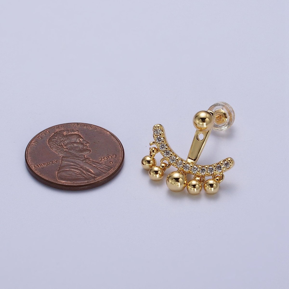 Gold Filled Micro Paved CZ Arc Line Bead Drop Earring Jacket in Gold & Silver | Y-256 Y-257 - DLUXCA