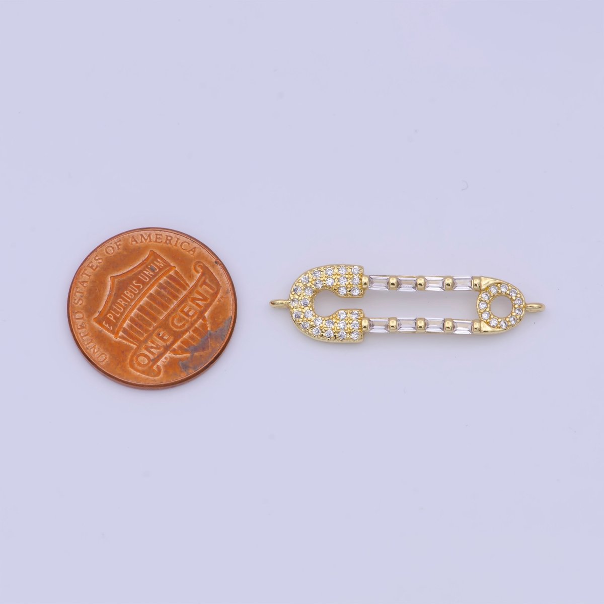 Gold Filled Micro Paved CZ Safety Pin Multicolor / Clear Link Connector Jewelry Supply G-559 G-560 - DLUXCA