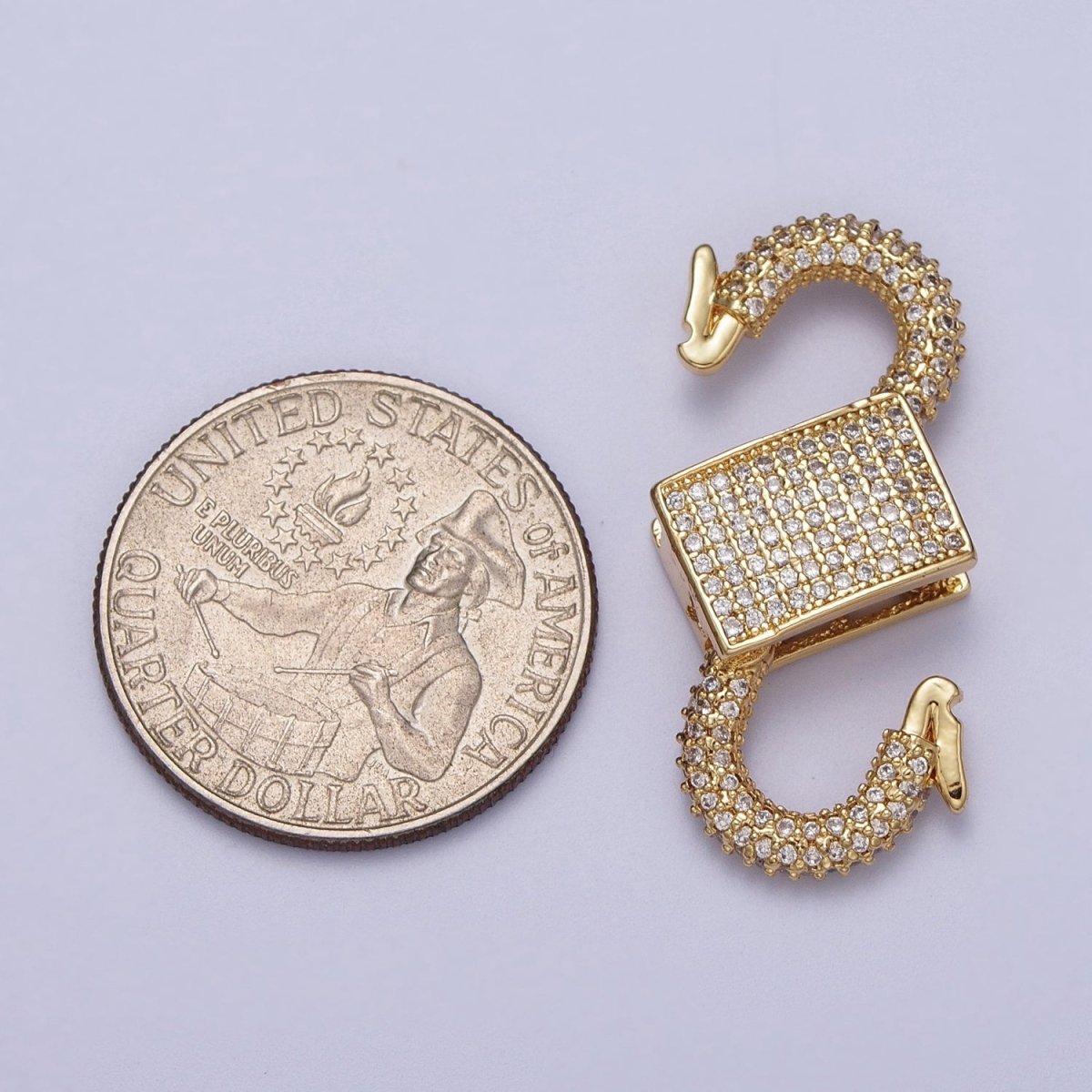 Gold Filled Micro Paved Double Padlock Spring Gate Closure in Gold & Silver | K-199 K-202 - DLUXCA
