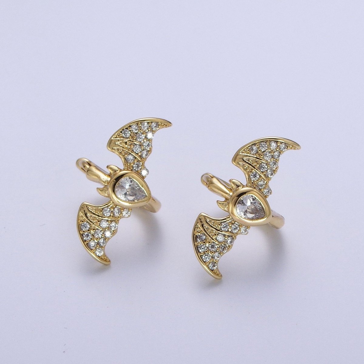 Gold Filled Micro Paved Horn Flying Bats Gold Stud Halloween Earrings | Y-058 - DLUXCA
